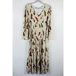 Astrologie Size Large Feather Print Long Sleeve Belted Maxi Dress